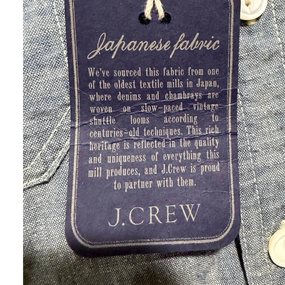 J.Crew Japanese Chambray Work Shirt Blue Slim Fit Button Front Men's S
